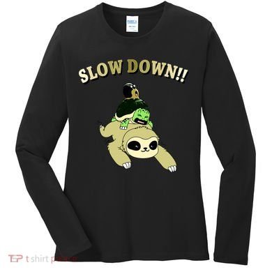 Too Fast Turtle Riding Sloth Women's Long Sleeve Shirt
