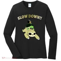 Too Fast Turtle Riding Sloth Women's Long Sleeve Shirt thumb 0