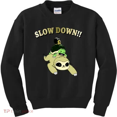 Too Fast Turtle Riding Sloth Kids Sweatshirt