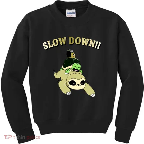 Too Fast Turtle Riding Sloth Kids Sweatshirt in the selected color