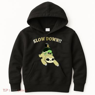 Too Fast Turtle Riding Sloth Kids Hoodie