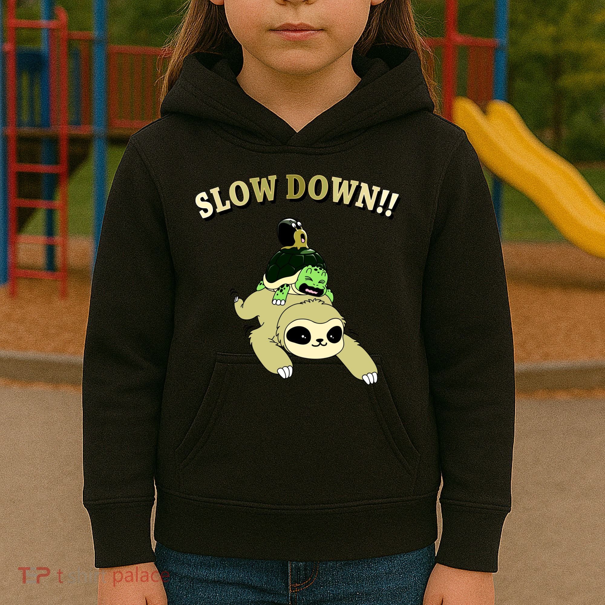 Too Fast Turtle Riding Sloth Kids Hoodie