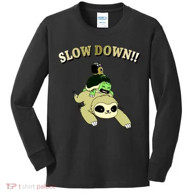 Too Fast Turtle Riding Sloth Kids Long Sleeve Shirt