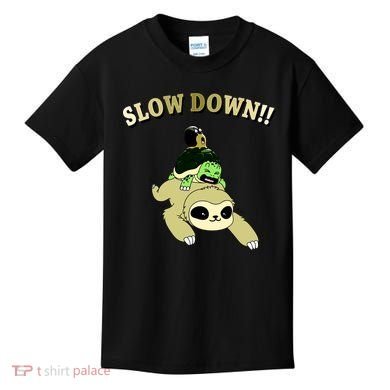 Too Fast Turtle Riding Sloth Kids T-Shirt