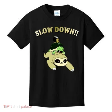 Too Fast Turtle Riding Sloth Kids T-Shirt