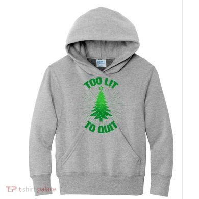 Too Lit Too Quit Funny Christmas Tree Kids Hoodie