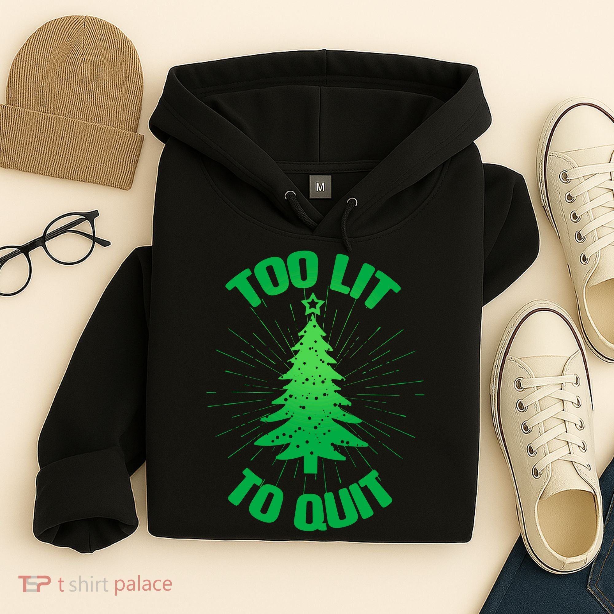 Too Lit Too Quit Funny Christmas Tree Hoodie
