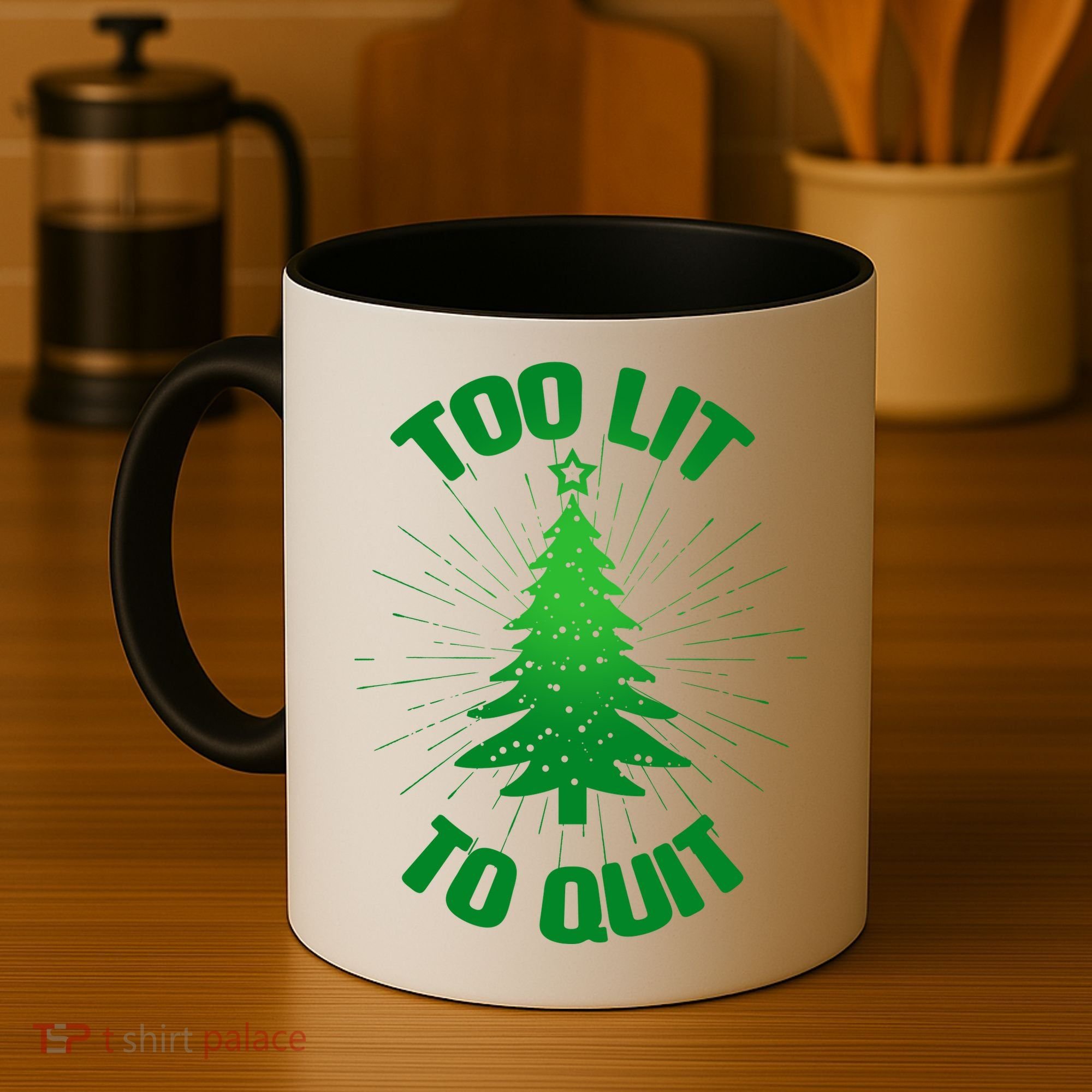 Too Lit Too Quit Funny Christmas Tree Coffee Mug