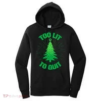 Too Lit Too Quit Funny Christmas Tree Women's Hoodie thumb 0