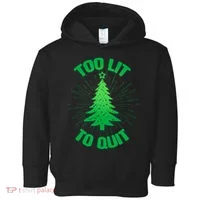 Too Lit Too Quit Funny Christmas Tree Toddler Hoodie thumb 0
