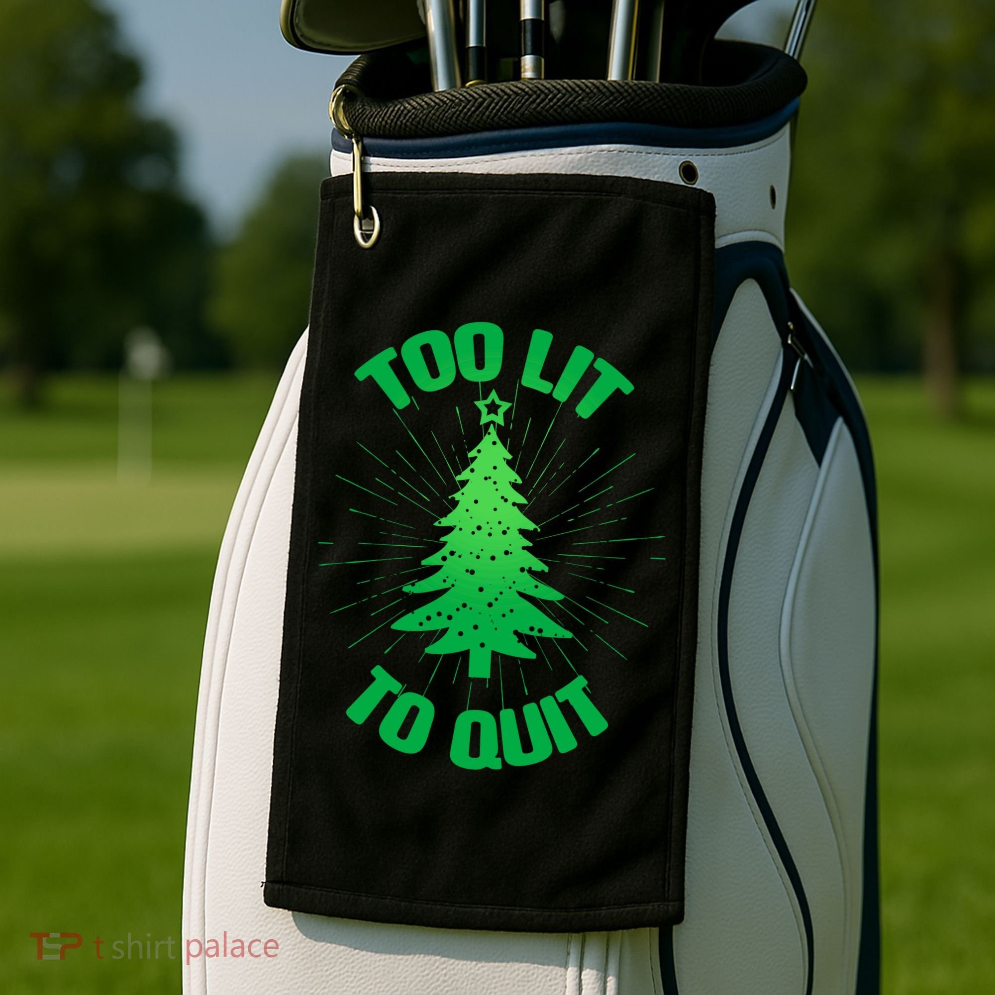 Too Lit Too Quit Funny Christmas Tree Golf Towel