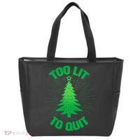 Too Lit Too Quit Funny Christmas Tree Tote Bag thumb 0