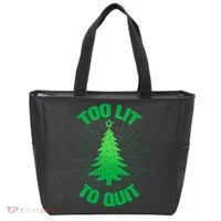 Too Lit Too Quit Funny Christmas Tree Tote Bag thumb 0