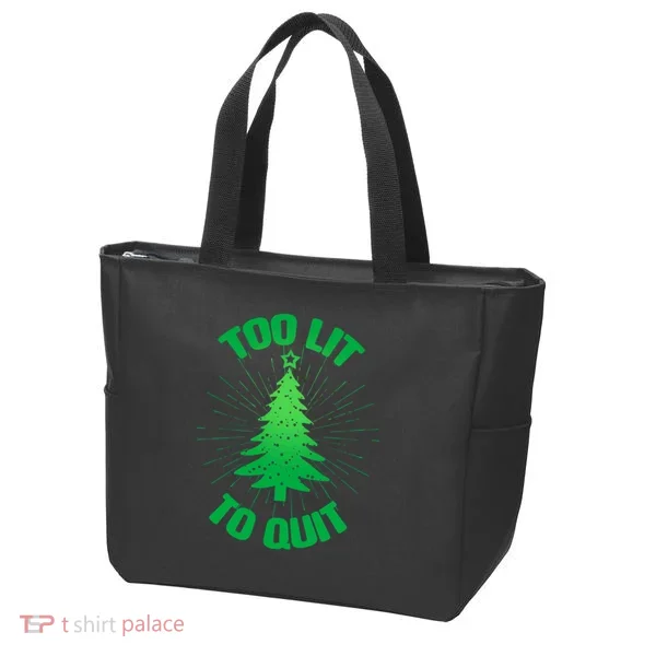 Too Lit Too Quit Funny Christmas Tree Tote Bag