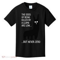 The Odds Of Being Killed By A Llama Are Low But Never Zero Kids T-Shirt thumb 0