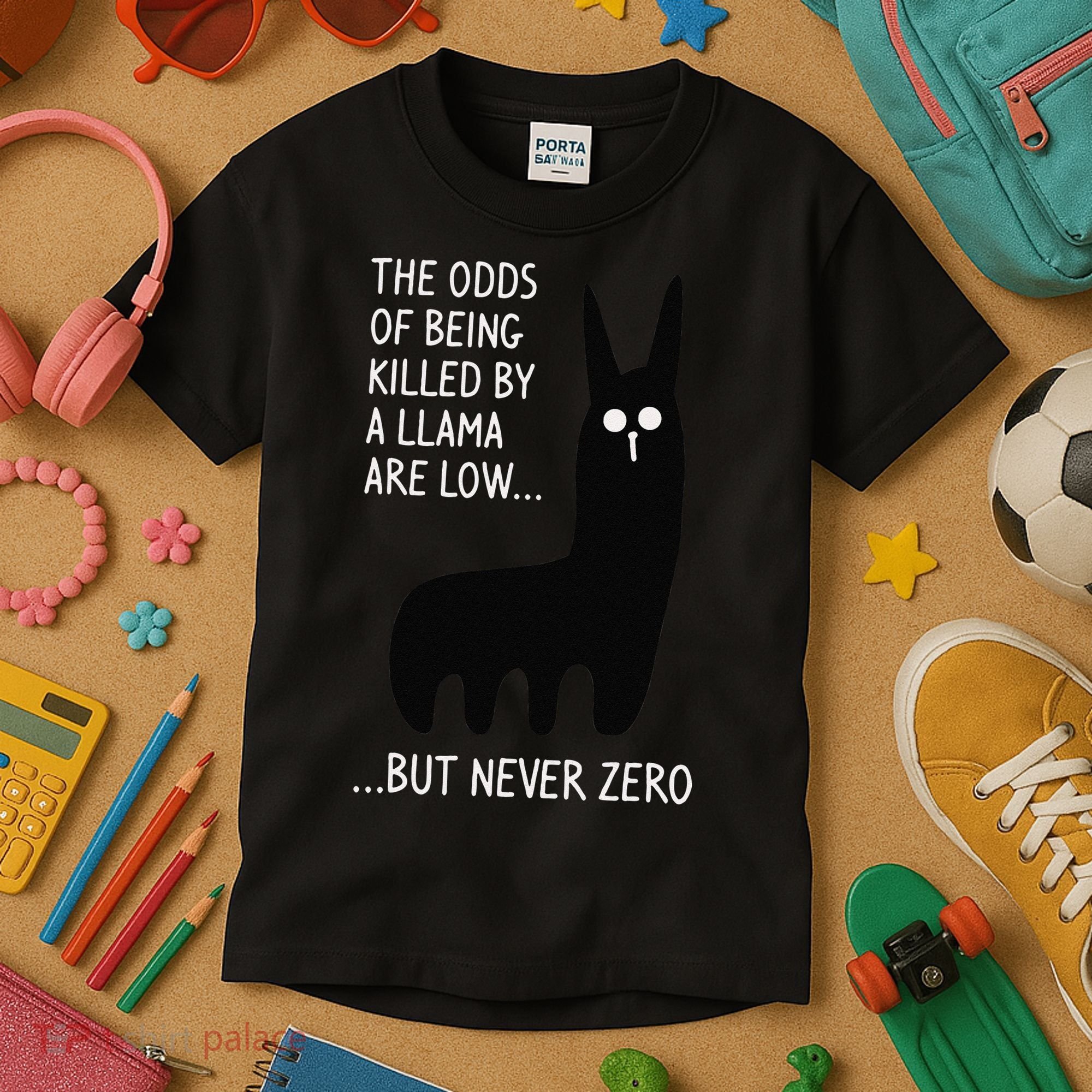 The Odds Of Being Killed By A Llama Are Low But Never Zero Kids T-Shirt