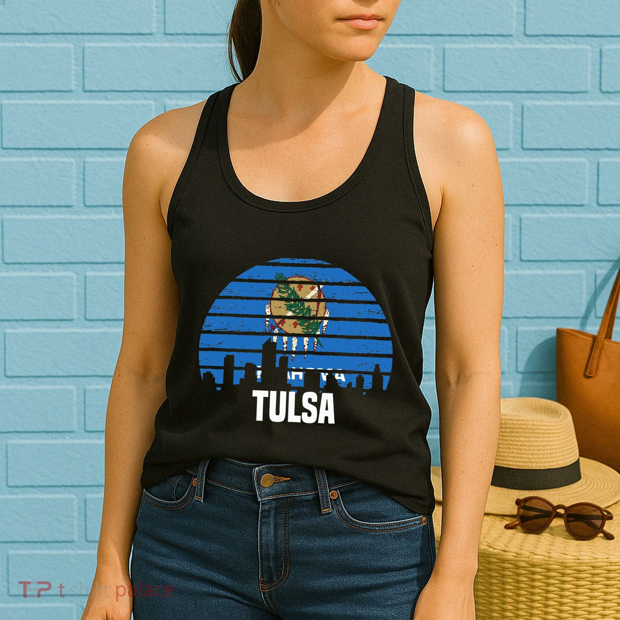 Tulsa Oklahoma Ok Group City Trip Silhouette Flag Women's Tank Top