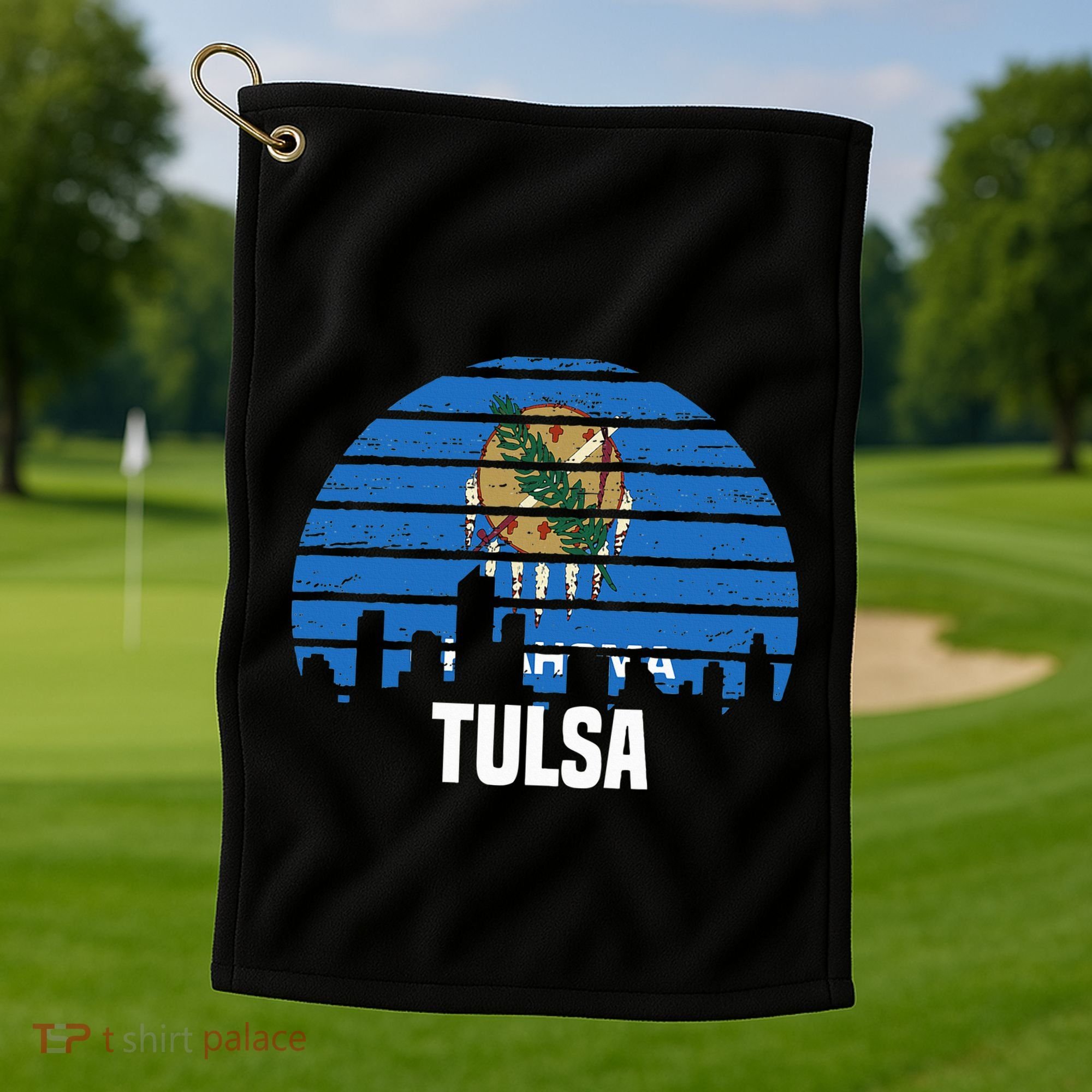 Tulsa Oklahoma Ok Group City Trip Silhouette Flag Golf Towel