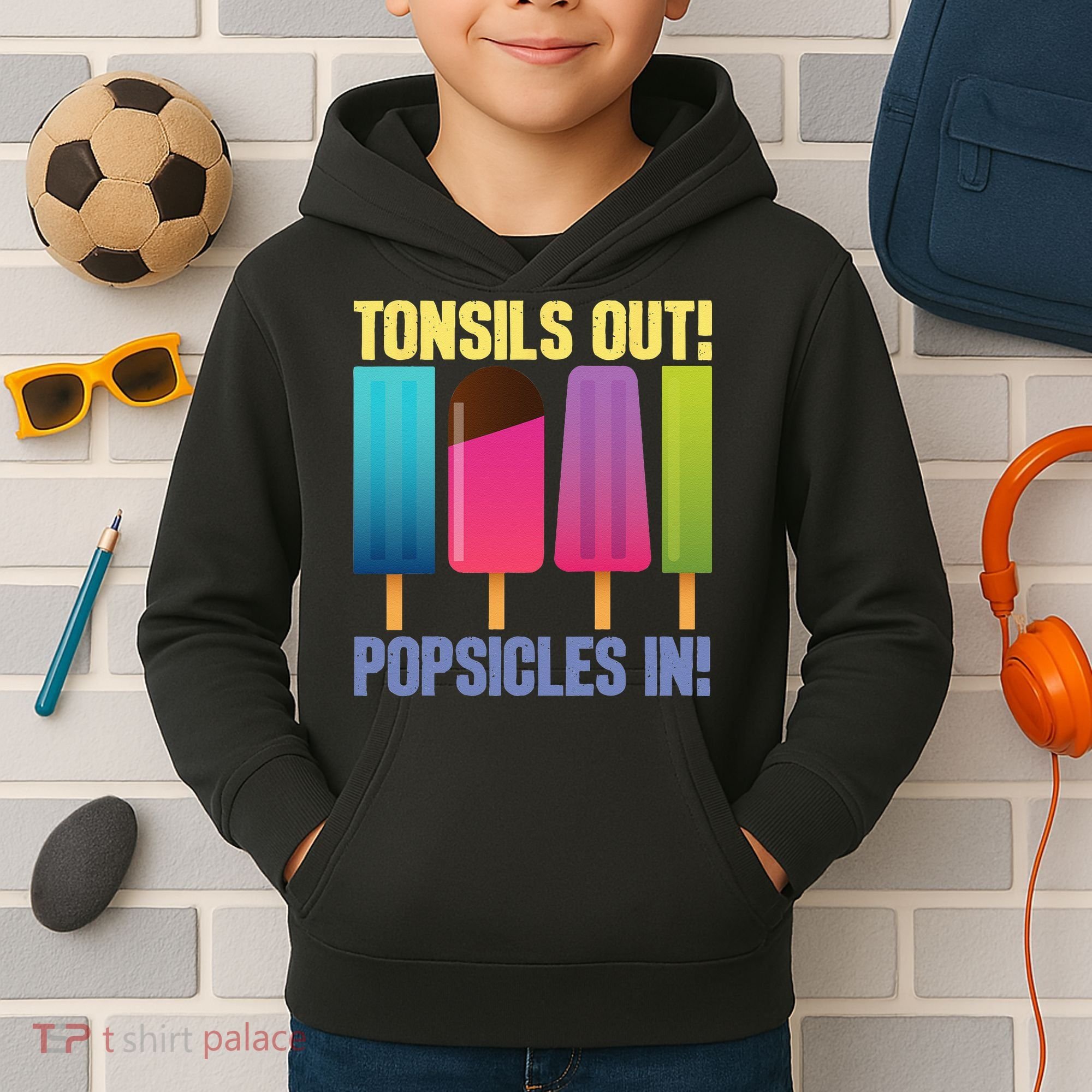 Tonsils Out Popsicles In Tonsillectomy Removal Surgery Kids Hoodie