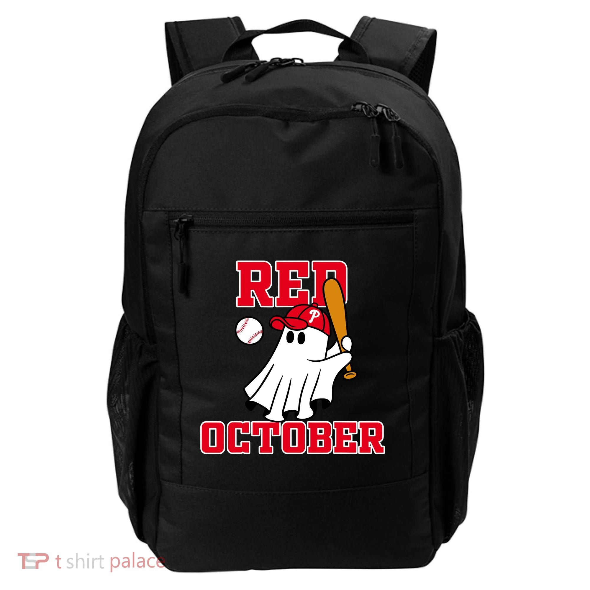 Take October Red October Philadelphia Ghost Baseball Halloween Backpack