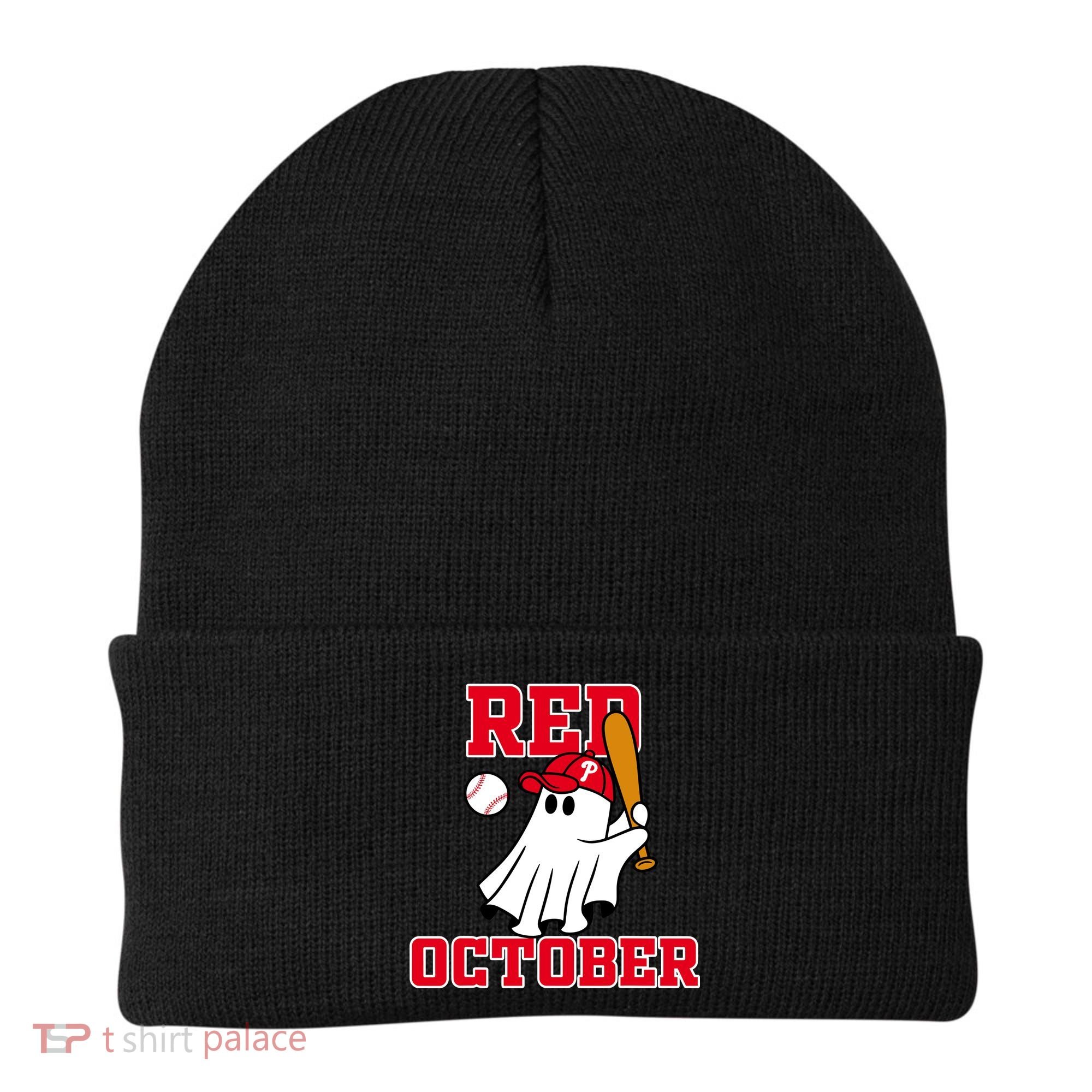 Take October Red October Philadelphia Ghost Baseball Halloween Beanie
