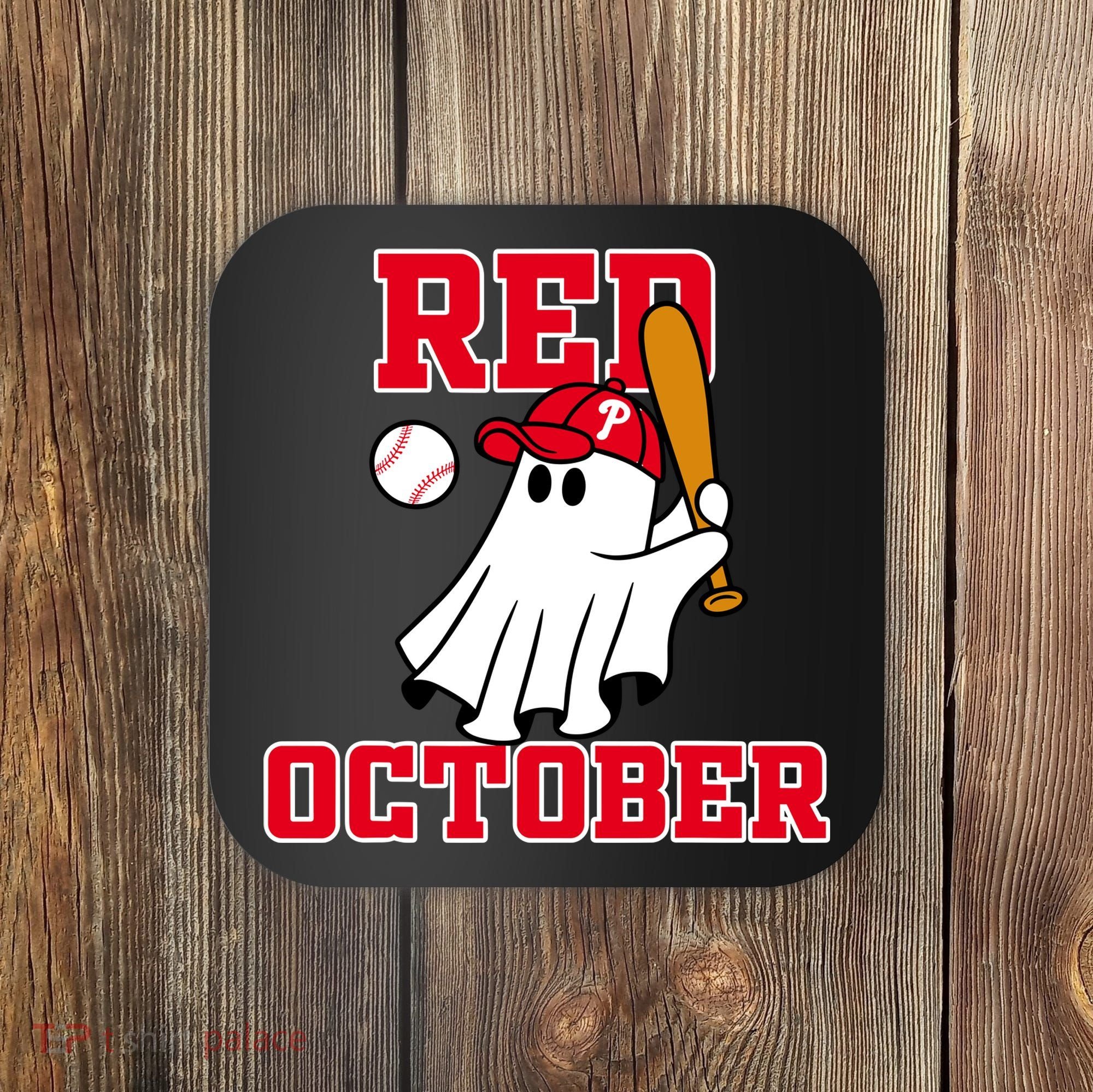 Take October Red October Philadelphia Ghost Baseball Halloween Coaster