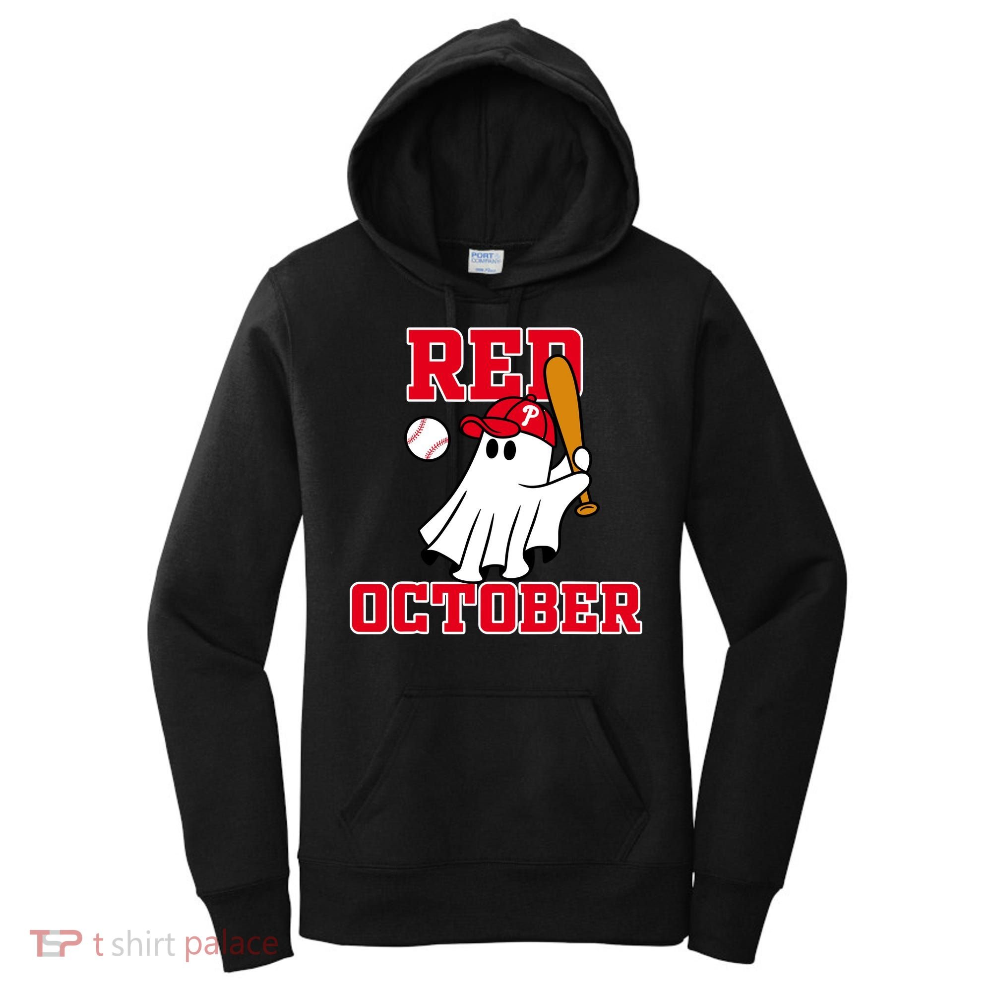 Take October Red October Philadelphia Ghost Baseball Halloween Women's Hoodie