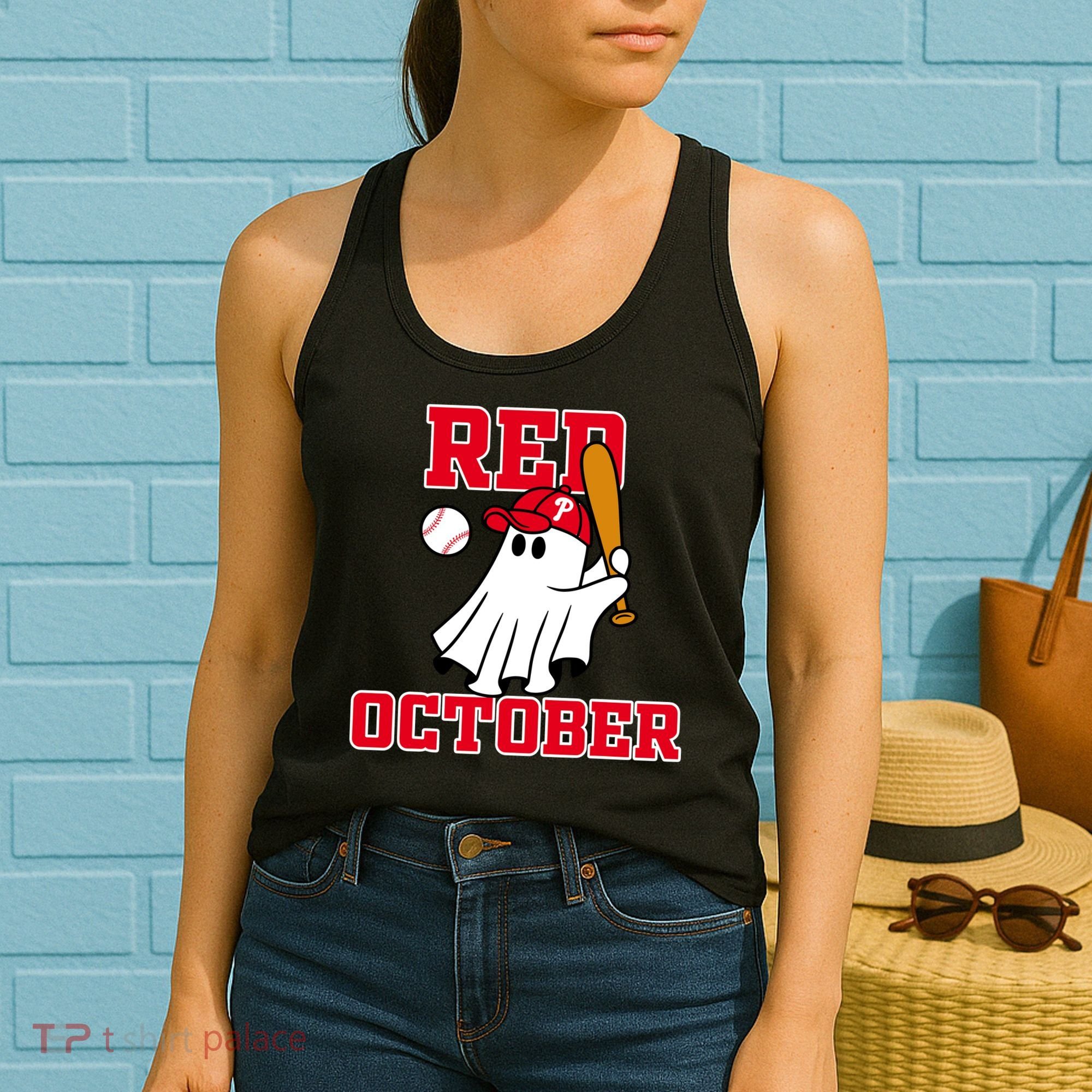 Take October Red October Philadelphia Ghost Baseball Halloween Women's Tank Top