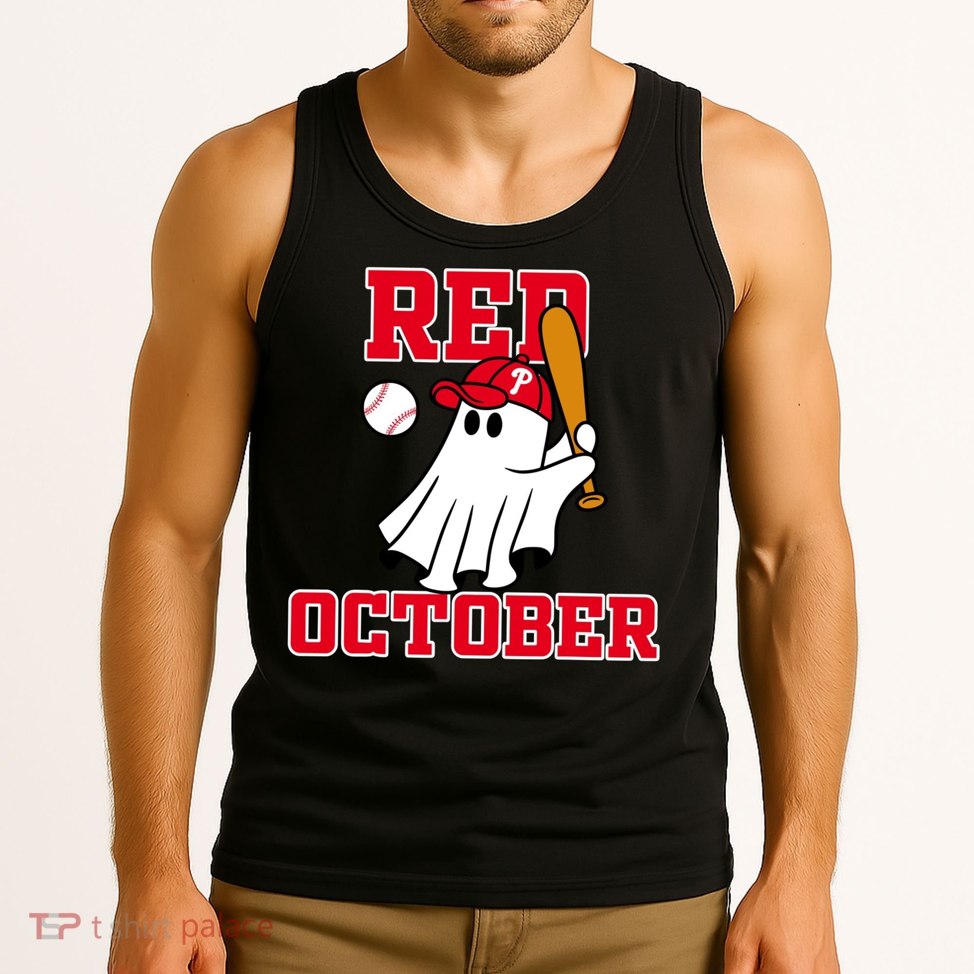 Take October Red October Philadelphia Ghost Baseball Halloween Tank Top