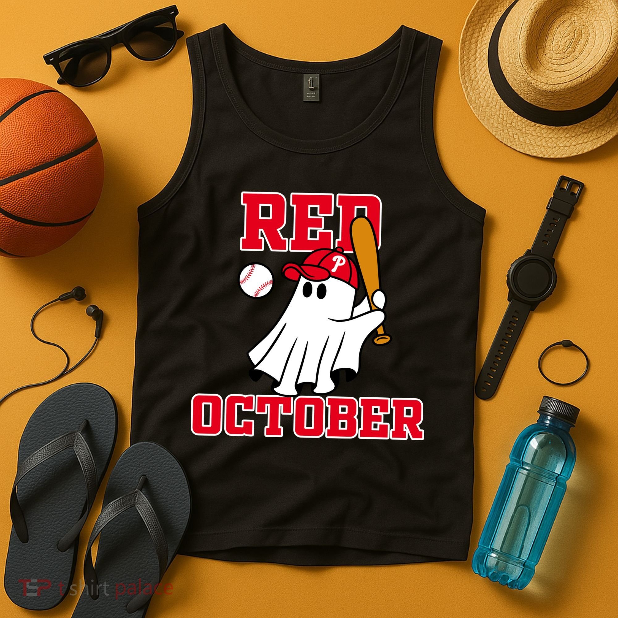 Take October Red October Philadelphia Ghost Baseball Halloween Tank Top