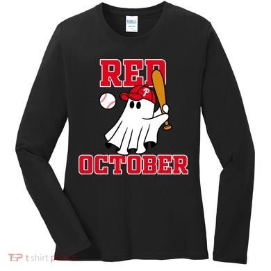 Take October Red October Philadelphia Ghost Baseball Halloween Women's Long Sleeve Shirt