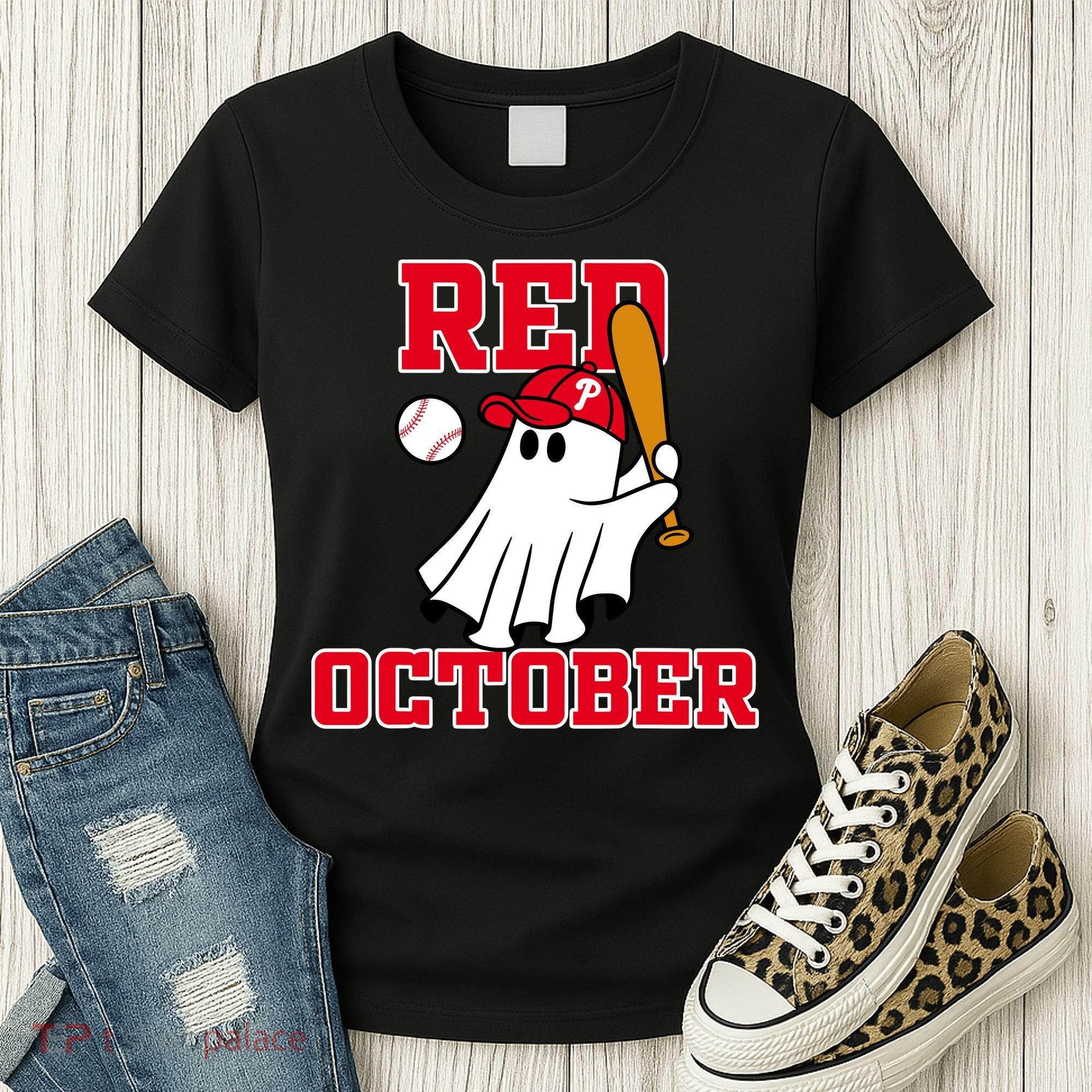 Take October Red October Philadelphia Ghost Baseball Halloween Women's T-Shirt