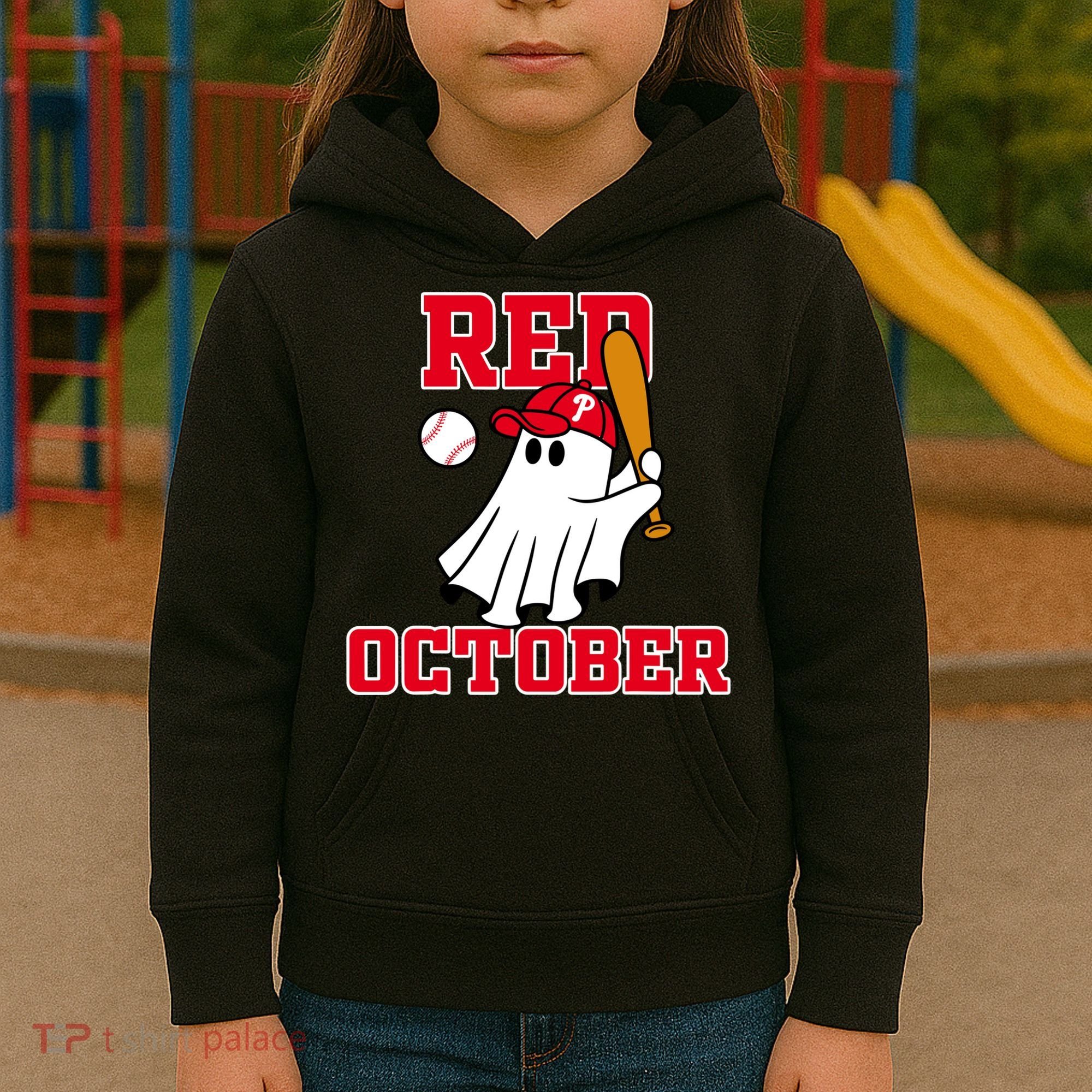 Take October Red October Philadelphia Ghost Baseball Halloween Kids Hoodie