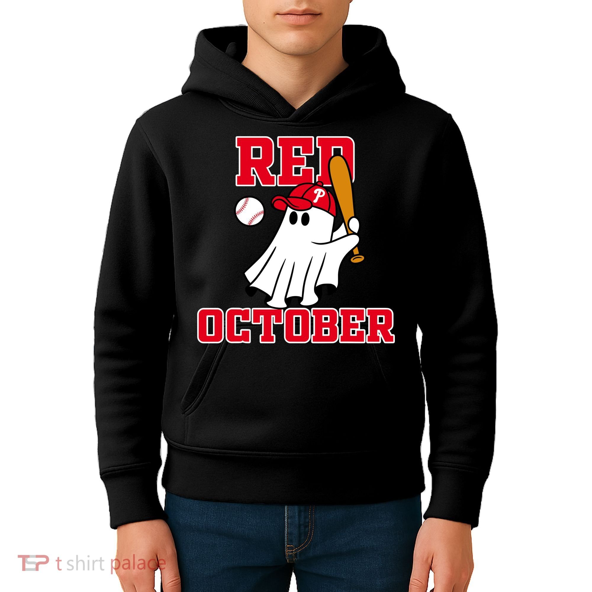 Take October Red October Philadelphia Ghost Baseball Halloween Kids Hoodie