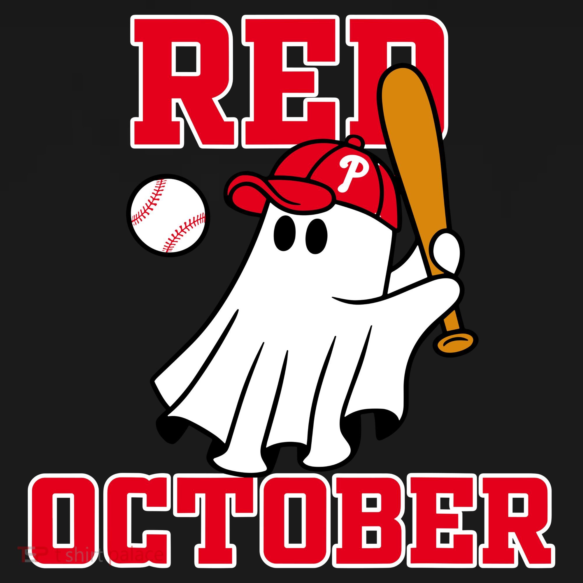 Take October Red October Philadelphia Ghost Baseball Halloween Kids Long Sleeve Shirt