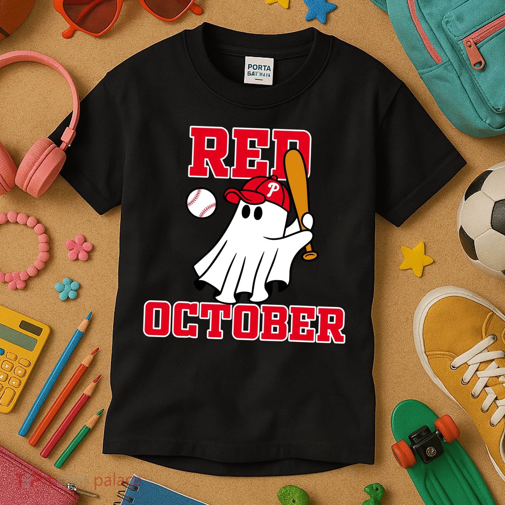 Take October Red October Philadelphia Ghost Baseball Halloween Kids T-Shirt