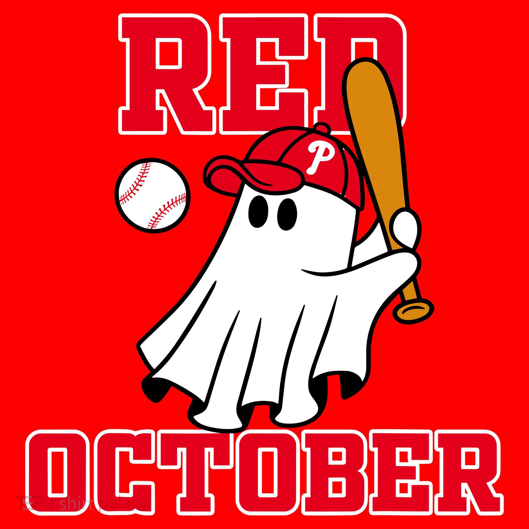Take October Red October Philadelphia Ghost Baseball Halloween Santa Hat