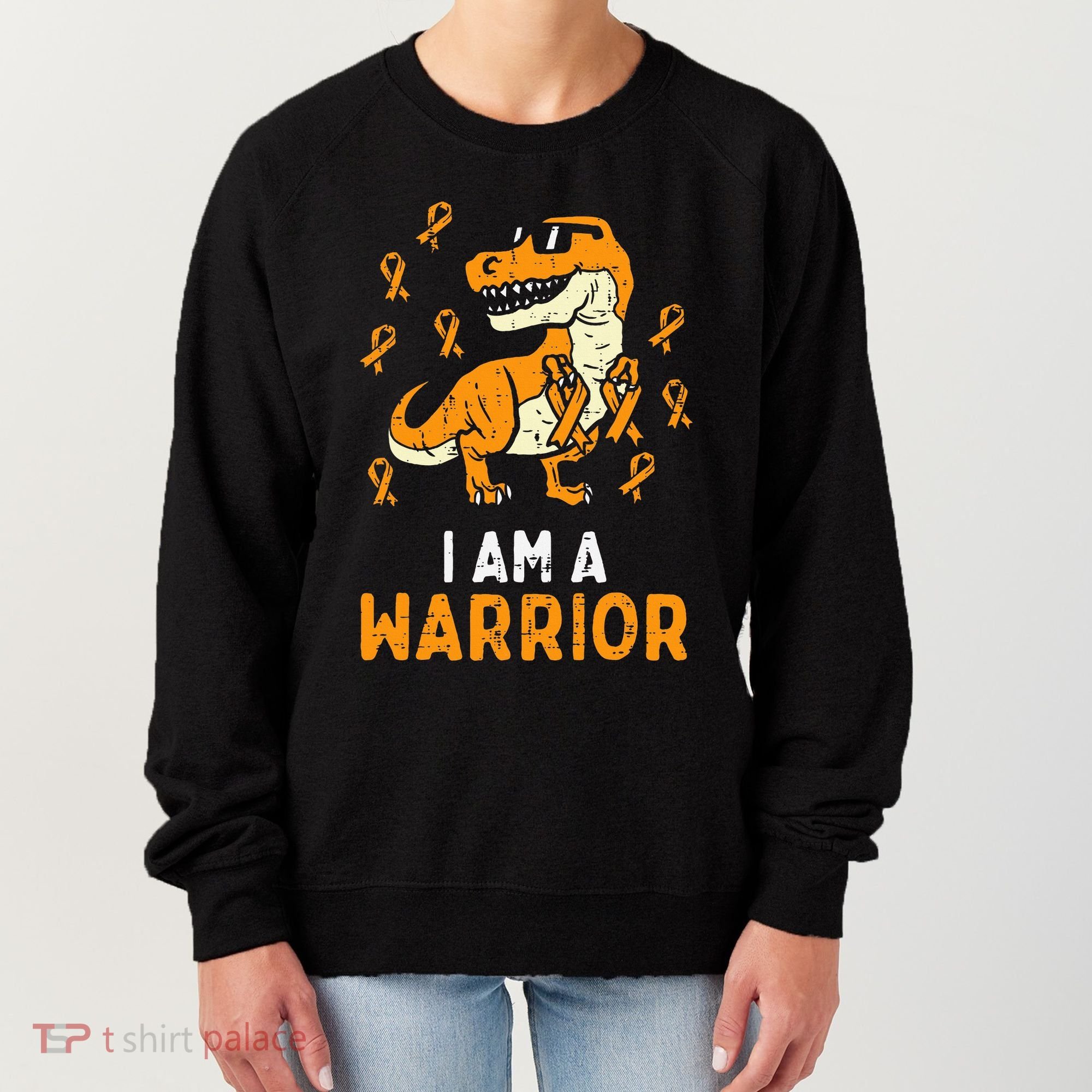 Trex Orange Ribbon Im A Warrior Leukemia Awareness Women's Sweatshirt