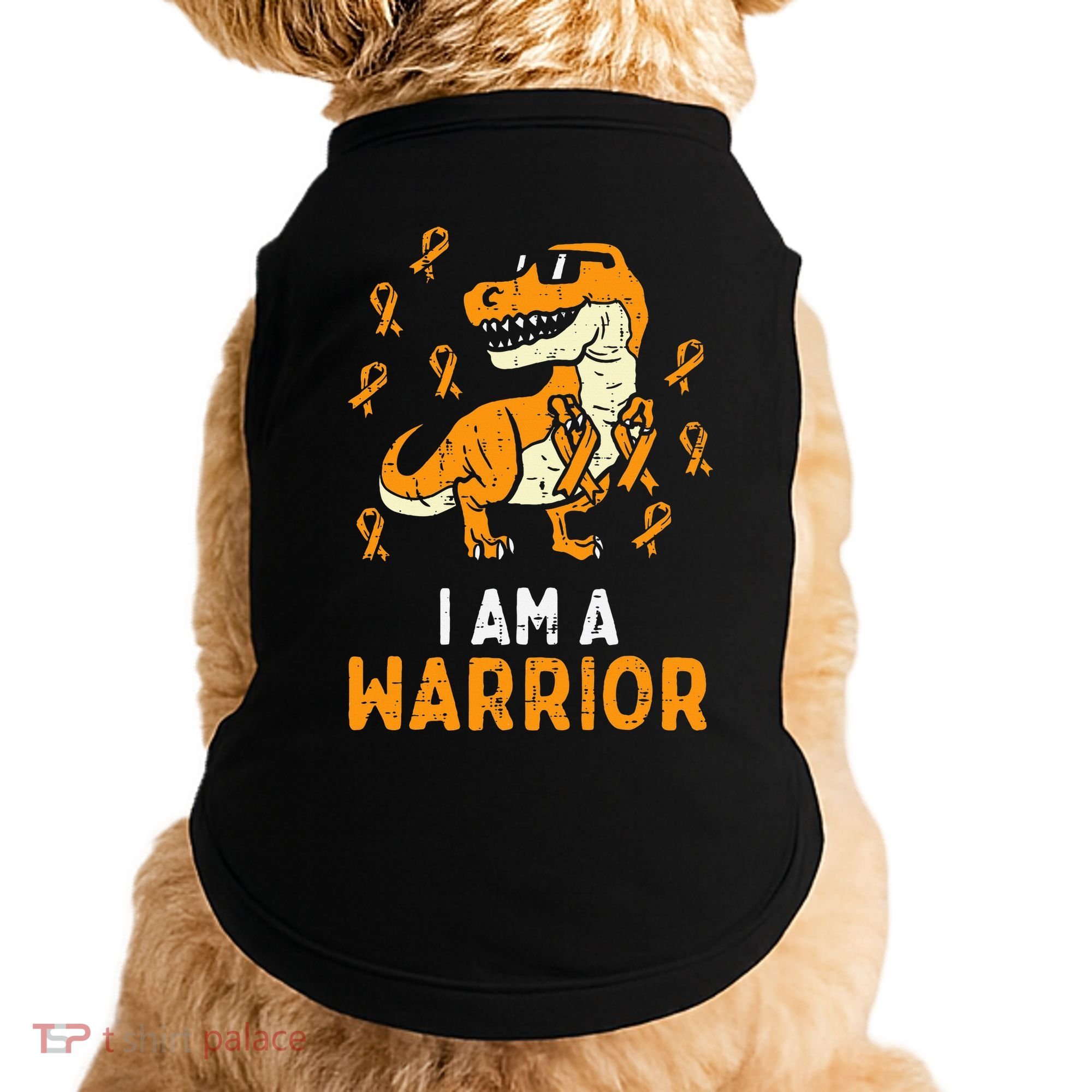 Trex Orange Ribbon Im A Warrior Leukemia Awareness Doggie Tank