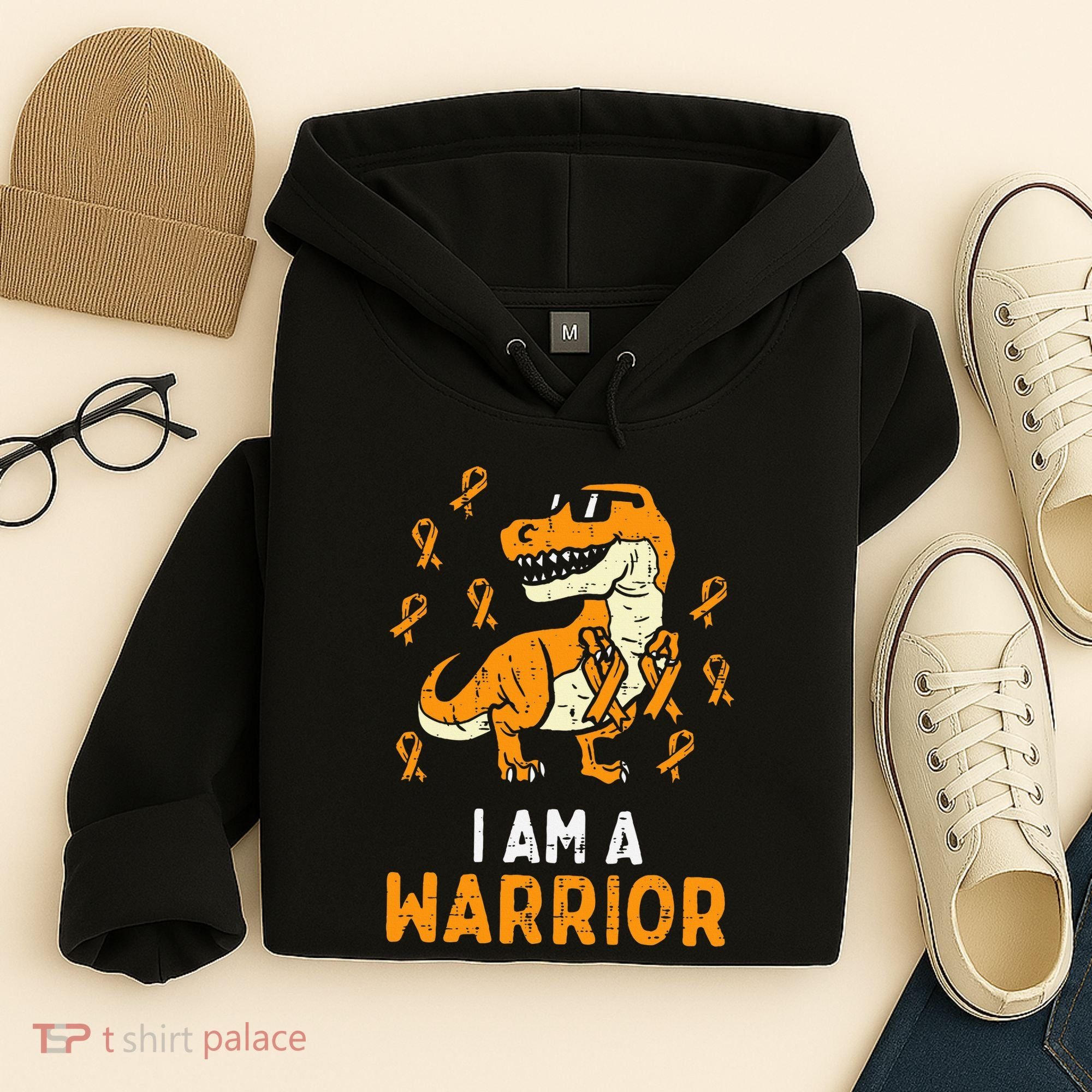 Trex Orange Ribbon Im A Warrior Leukemia Awareness Hoodie