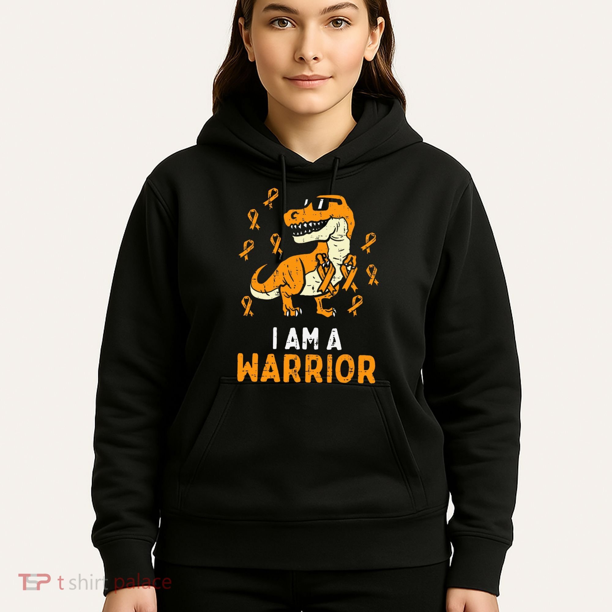 Trex Orange Ribbon Im A Warrior Leukemia Awareness Hoodie