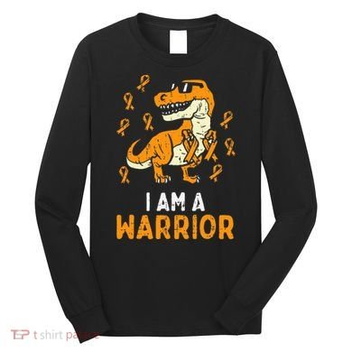 Trex Orange Ribbon Im A Warrior Leukemia Awareness Long Sleeve Shirt