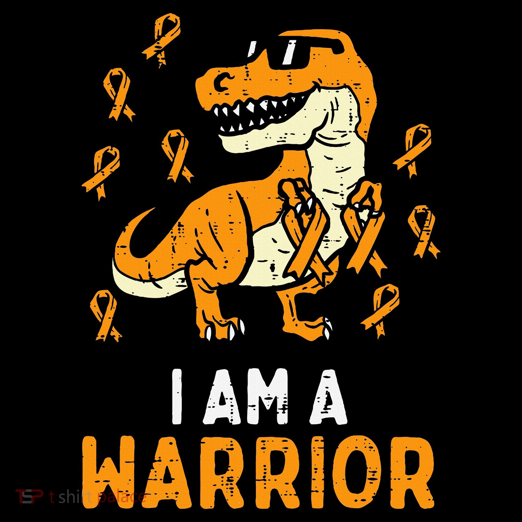 Trex Orange Ribbon Im A Warrior Leukemia Awareness Long Sleeve Shirt
