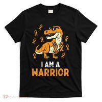Trex Orange Ribbon Im A Warrior Leukemia Awareness T-Shirt thumb 0