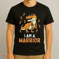 Trex Orange Ribbon Im A Warrior Leukemia Awareness T-Shirt thumb 3