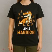 Trex Orange Ribbon Im A Warrior Leukemia Awareness T-Shirt thumb 4