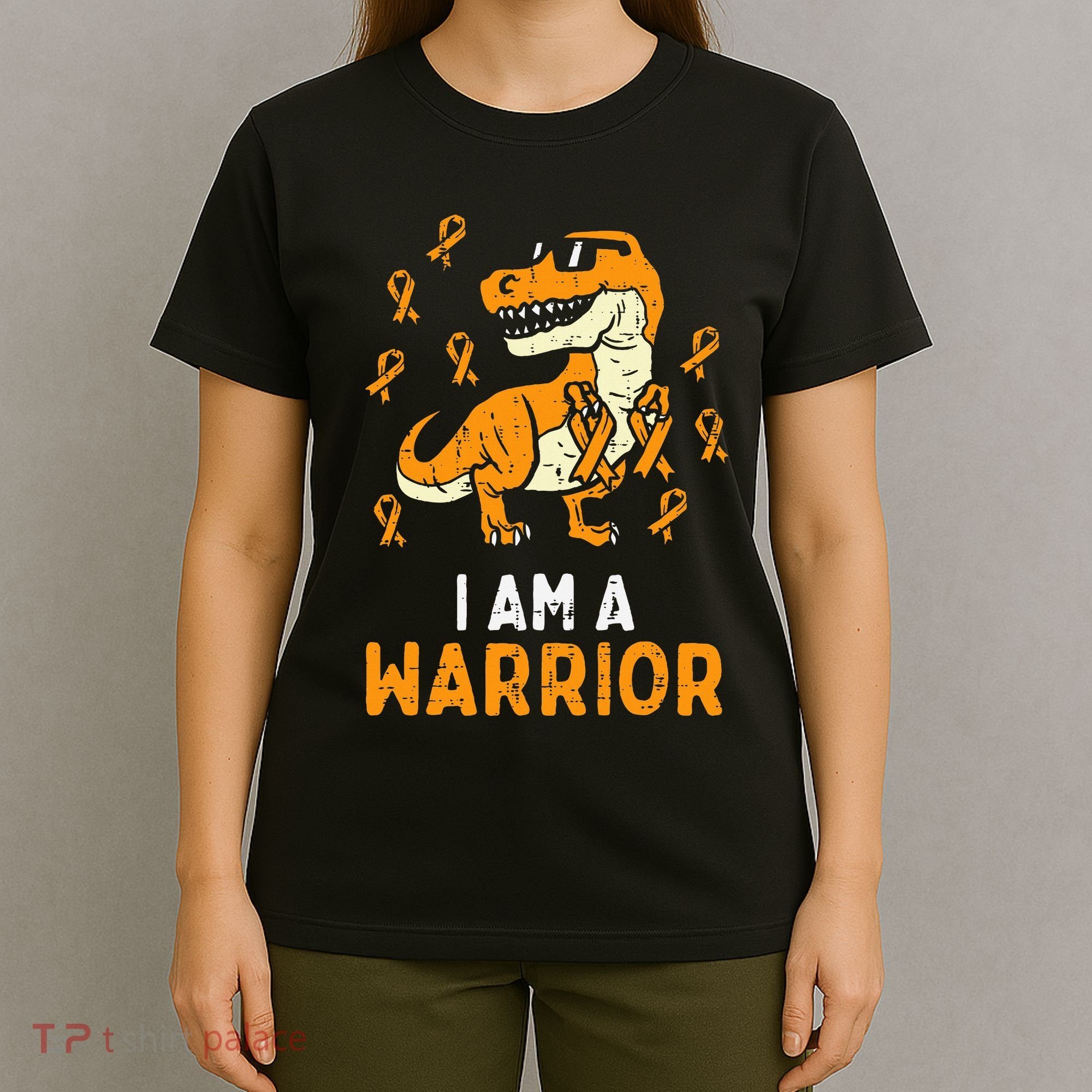 Trex Orange Ribbon Im A Warrior Leukemia Awareness T-Shirt