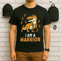 Trex Orange Ribbon Im A Warrior Leukemia Awareness T-Shirt thumb 6