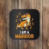 Trex Orange Ribbon Im A Warrior Leukemia Awareness Coaster thumb 0
