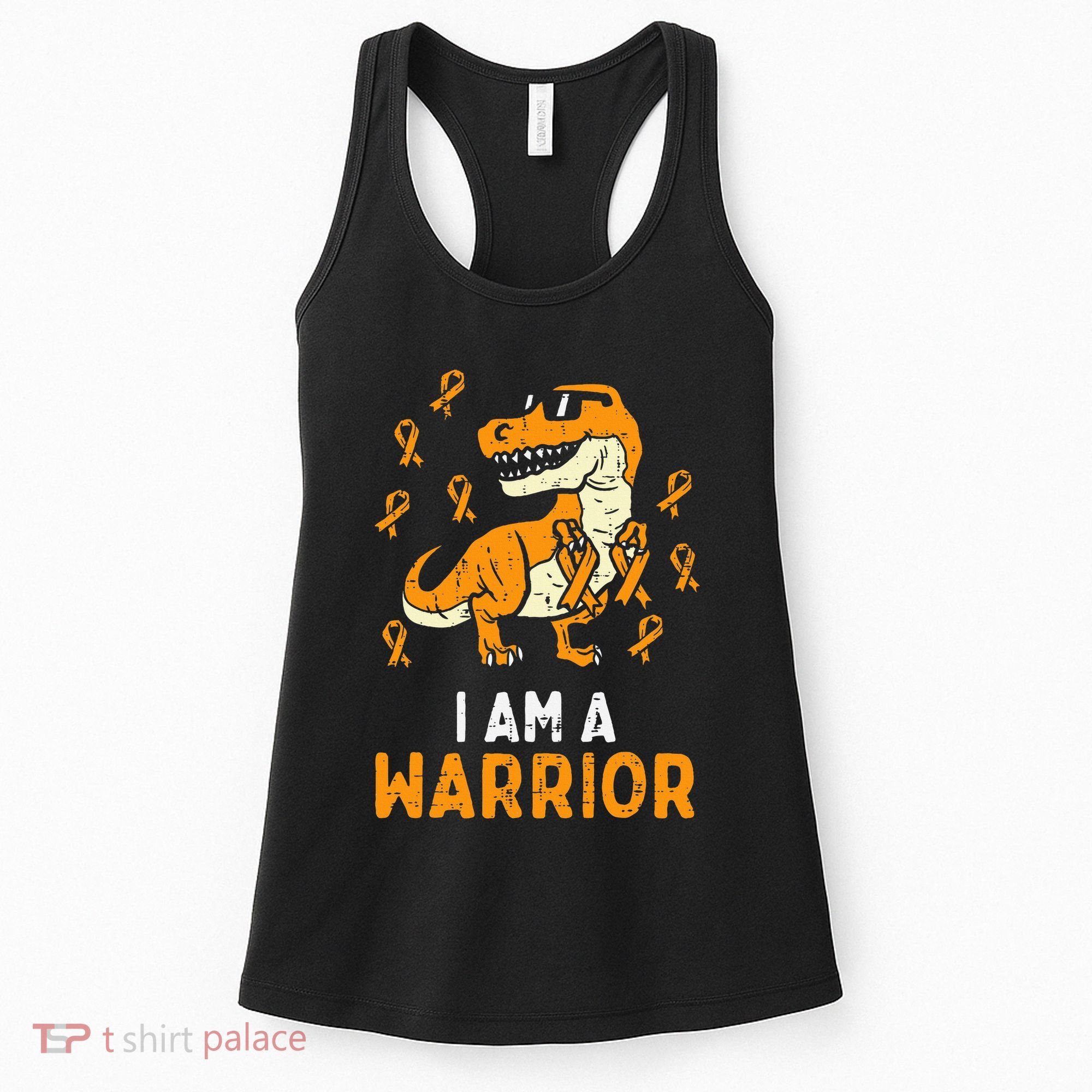 Trex Orange Ribbon Im A Warrior Leukemia Awareness Women's Tank Top